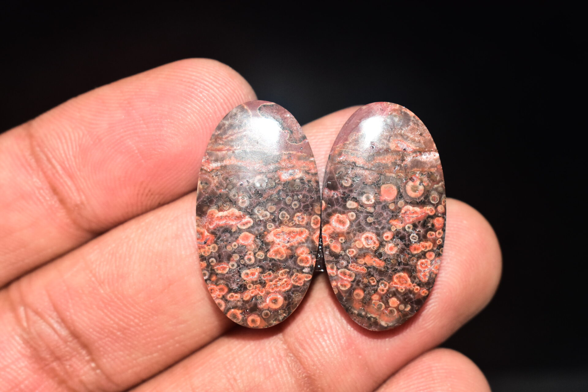Poppy Jasper Pair Cabochon / Poppy Jasper Pair Gemstone / For Earrings / Oval Shape / 26.60 Ct. / 27x15x4 mm. Loose Gemstone / Q-783 - Image 3
