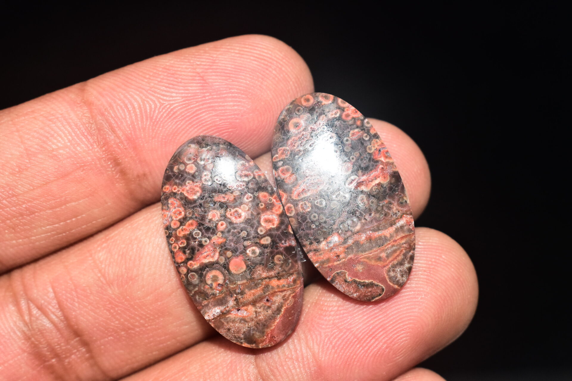 Poppy Jasper Pair Cabochon / Poppy Jasper Pair Gemstone / For Earrings / Oval Shape / 26.60 Ct. / 27x15x4 mm. Loose Gemstone / Q-783 - Image 4