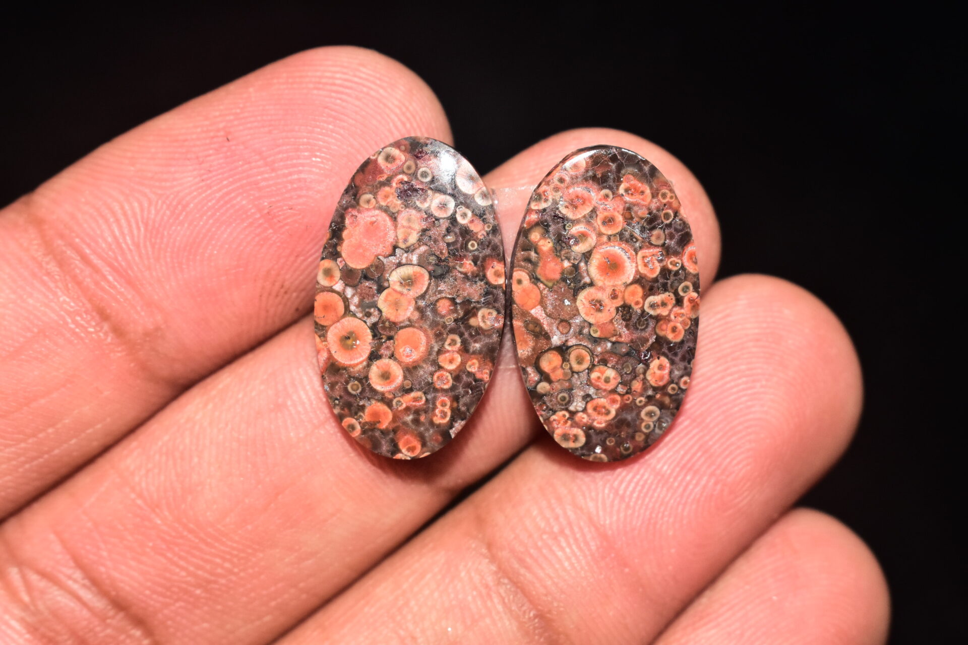 Poppy Jasper Pair Cabochon / Poppy Jasper Pair Gemstone / For Earrings / Oval Shape / 16.85 Ct. / 22x13x4 mm. Loose Gemstone / Q-766