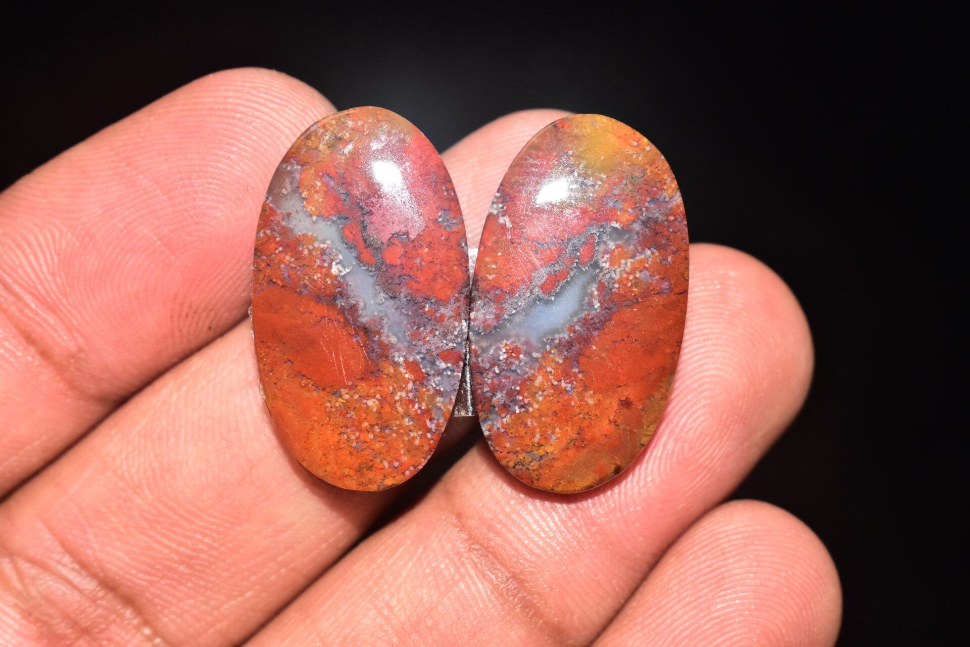 Seam Agate Pair Cabochon / Moroccan Seam Agate Pair Gemstone / For Jewelry / Oval Shape / 31.75 Ct / 27x15x4 mm. Loose Gemstone Q-727