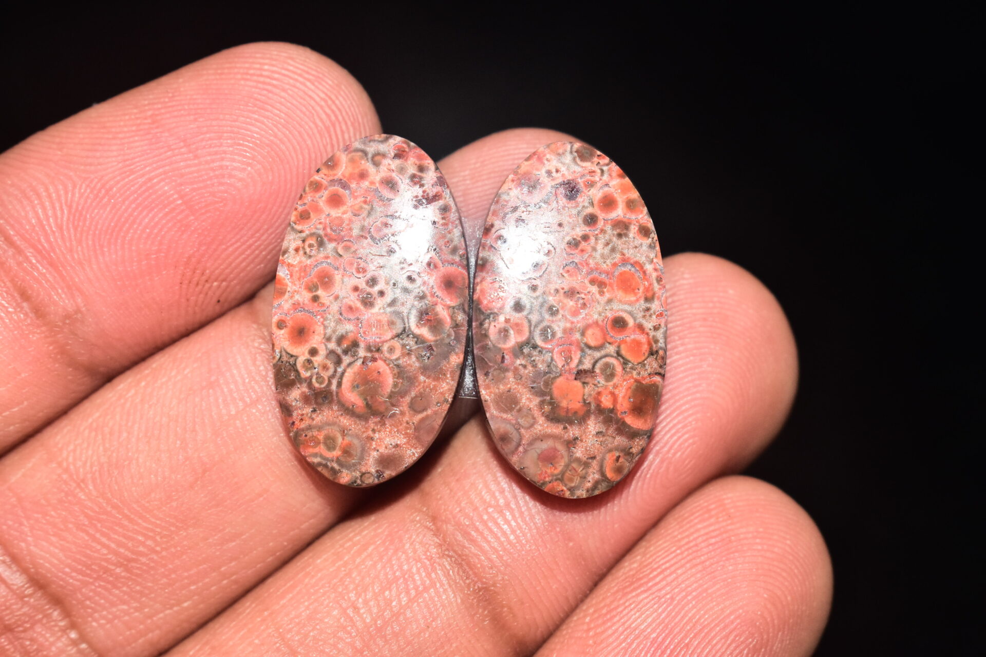 Poppy Jasper Pair Cabochon / Poppy Jasper Pair Gemstone / For Earrings / Oval Shape / 21.60 Ct. / 24x13x4 mm. Loose Gemstone / Q-752 - Image 2