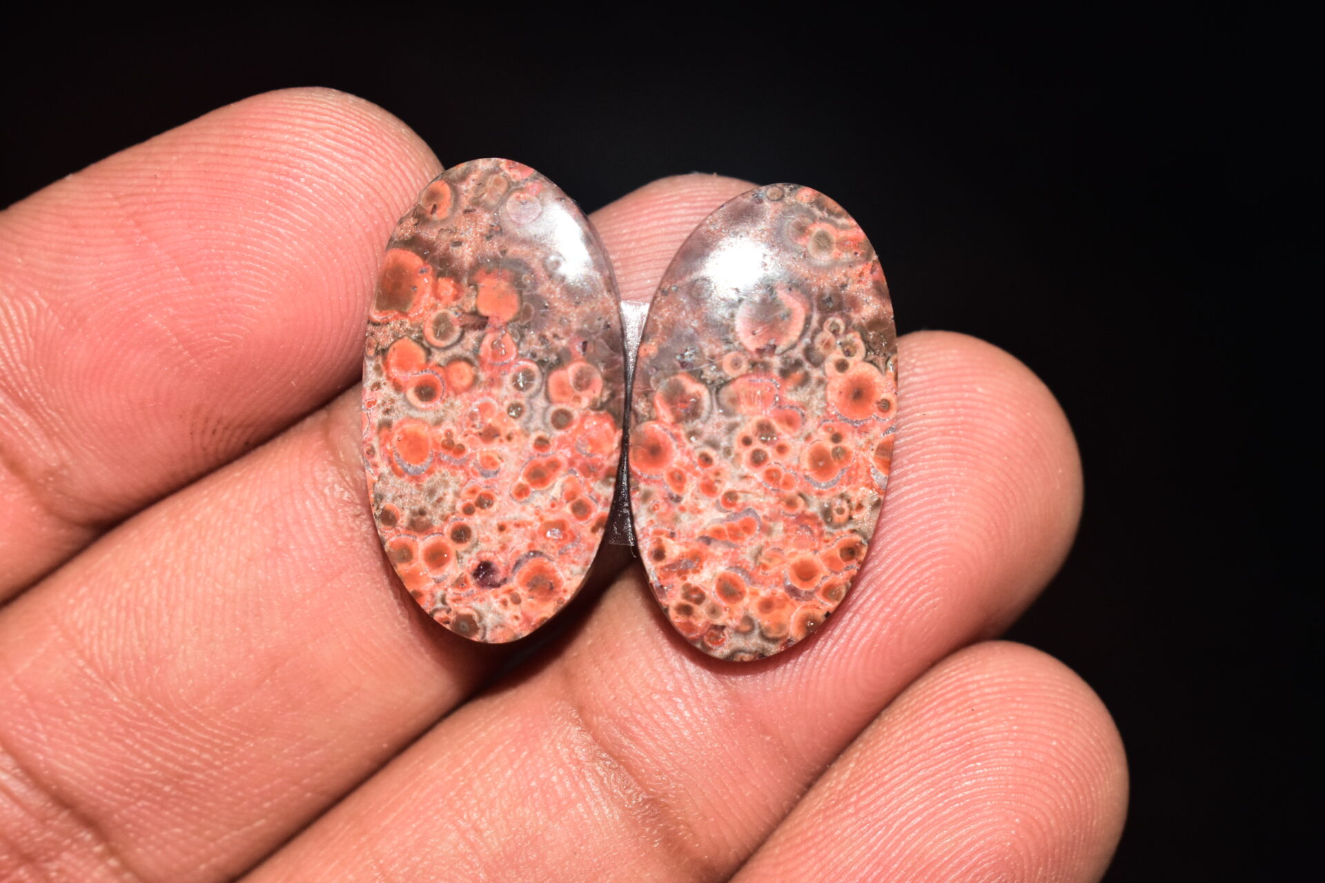 Poppy Jasper Pair Cabochon / Poppy Jasper Pair Gemstone / For Earrings / Oval Shape / 21.60 Ct. / 24x13x4 mm. Loose Gemstone / Q-752