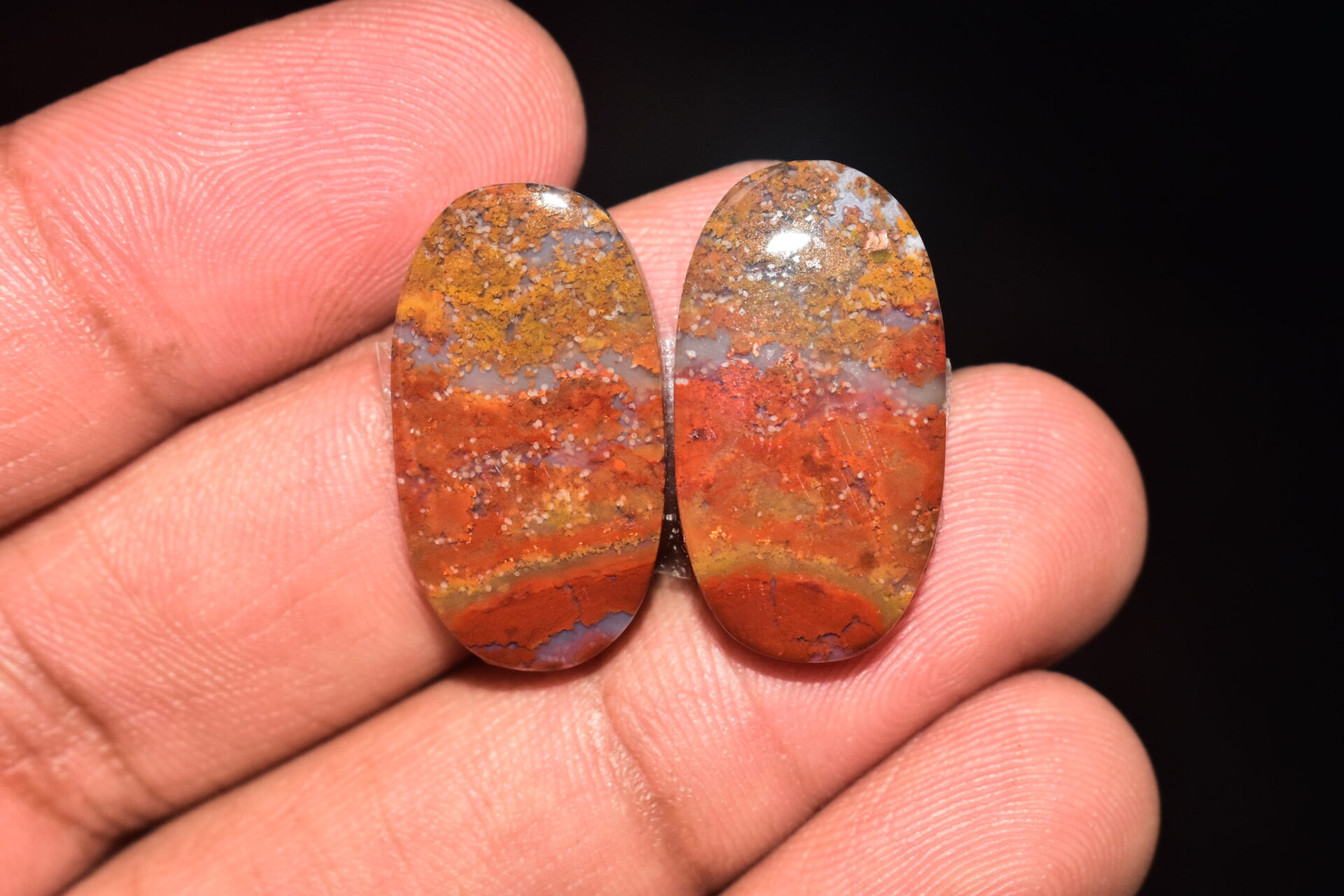 Seam Agate Pair Cabochon / Moroccan Seam Agate Pair Gemstone / For Jewelry / Oval Shape / 27.60 Ct / 25x13x4 mm. Loose Gemstone Q-726