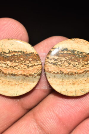 Picture Jasper Pair Cabochon / Landscape Picture Pair Gemstone / Round Shape / 26.40 Ct. / 19x4 mm. / Loose Gemstone / Q-798