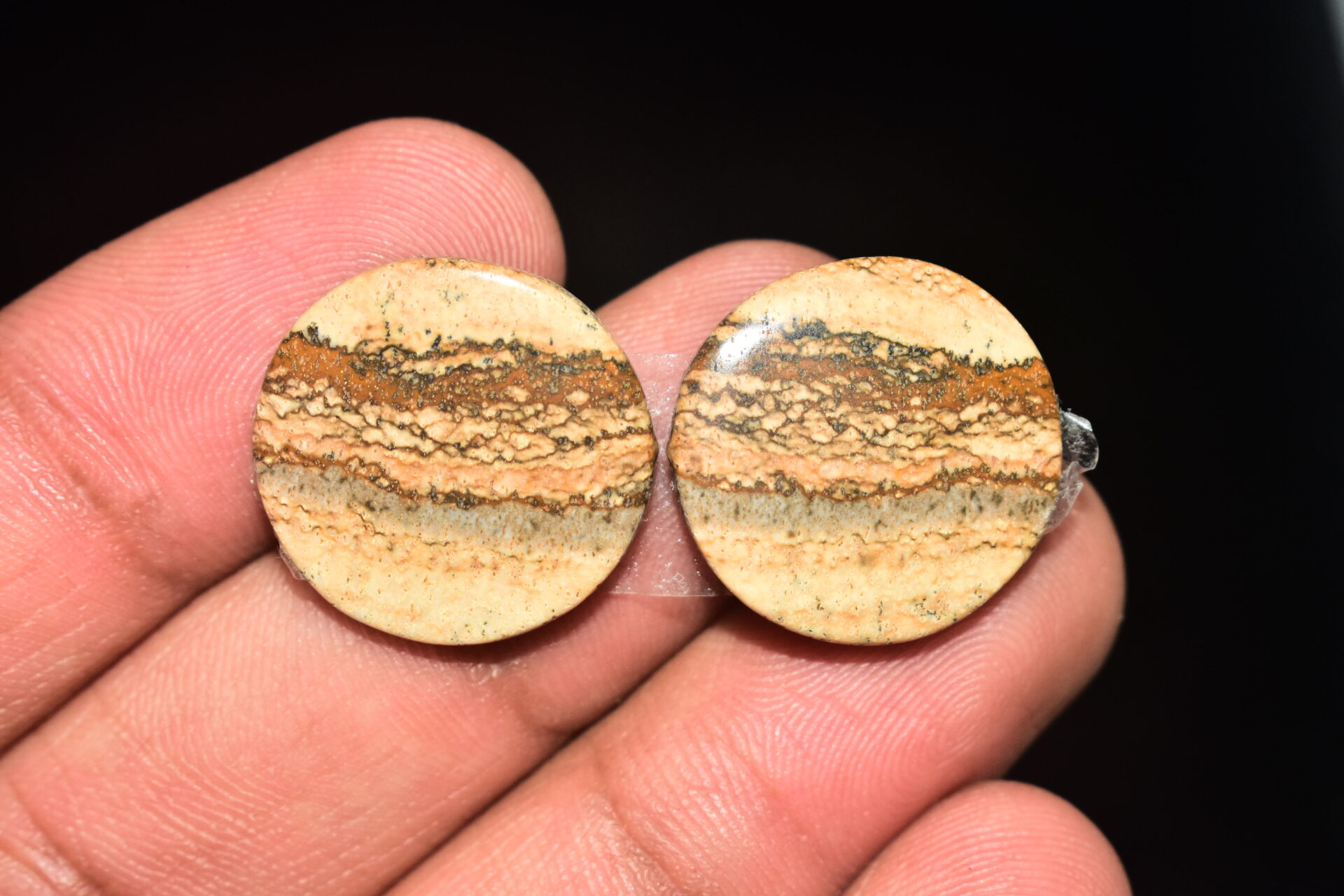 Picture Jasper Pair Cabochon / Landscape Picture Pair Gemstone / Round Shape / 26.40 Ct. / 19x4 mm. / Loose Gemstone / Q-798