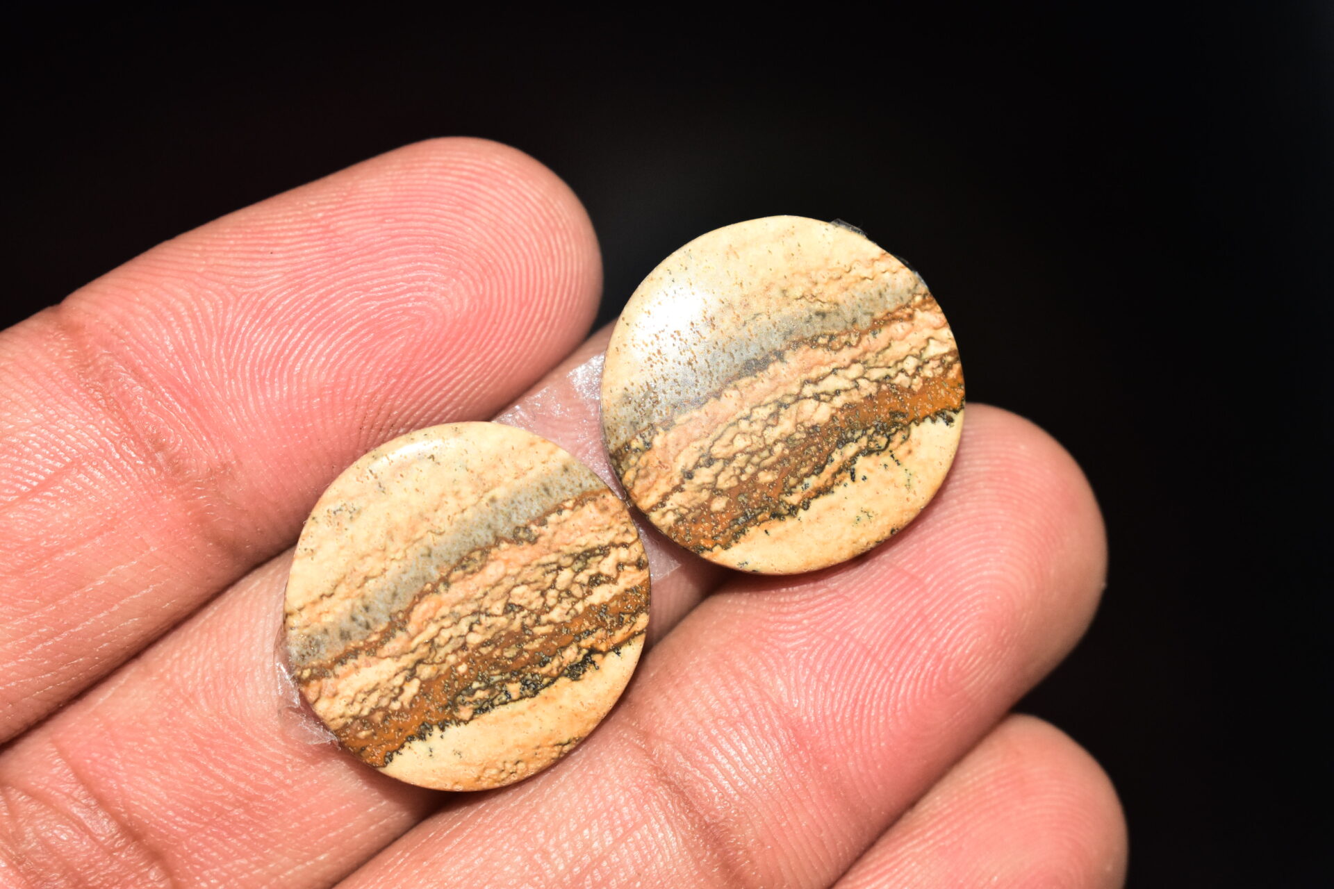 Picture Jasper Pair Cabochon / Landscape Picture Pair Gemstone / Round Shape / 26.40 Ct. / 19x4 mm. / Loose Gemstone / Q-798 - Image 4