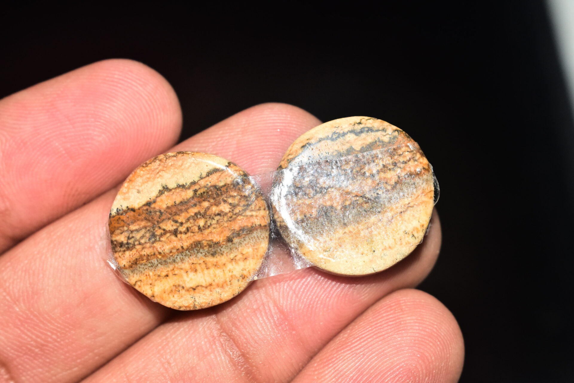 Picture Jasper Pair Cabochon / Landscape Picture Pair Gemstone / Round Shape / 26.40 Ct. / 19x4 mm. / Loose Gemstone / Q-798 - Image 5
