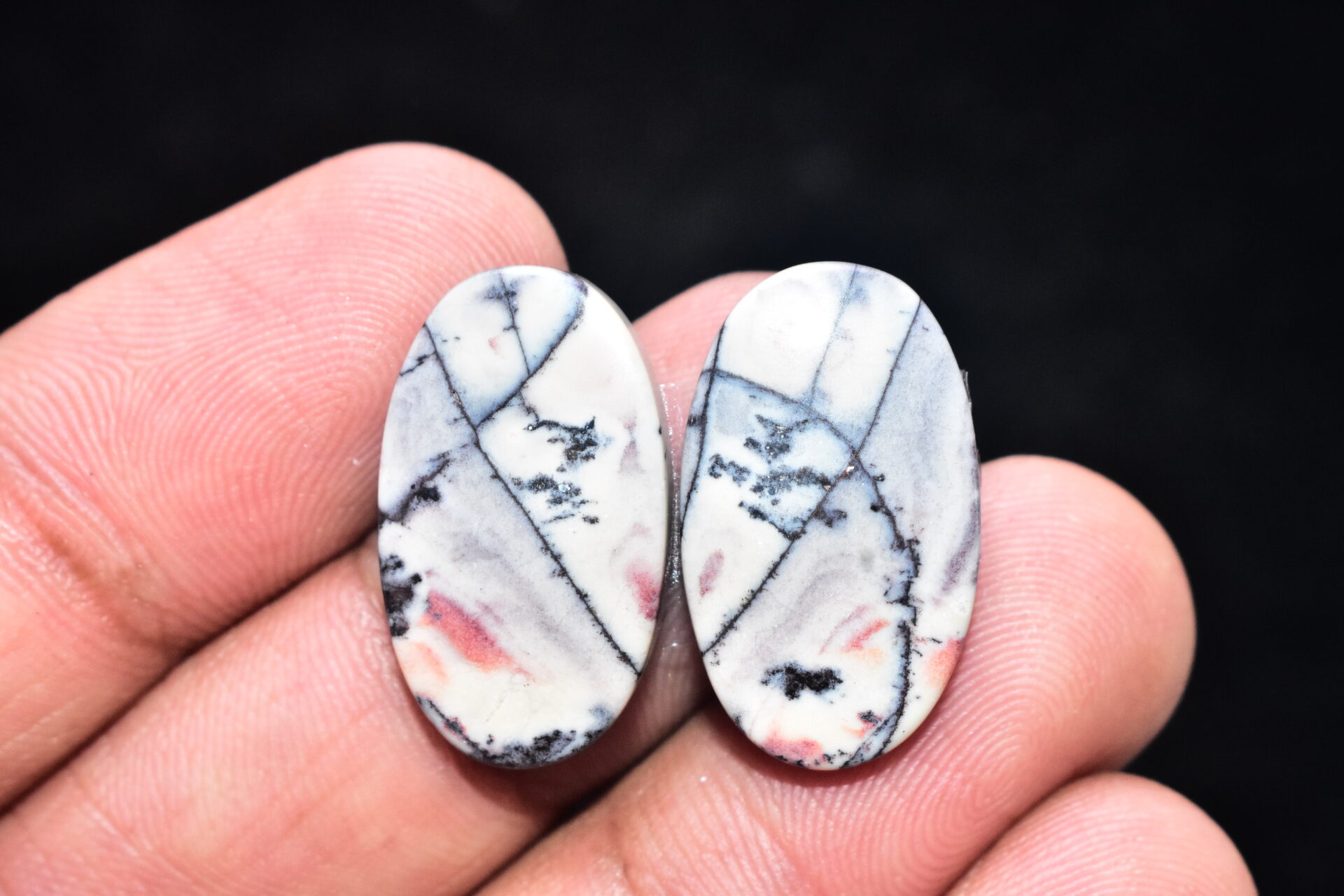 Porcelain Jasper Pair Cabochon / Porcelain Jasper Pair Gemstone / Exotica Jasper Pair / Oval Shape / 24.05 Ct. / 23x13x4 mm. / Q-833