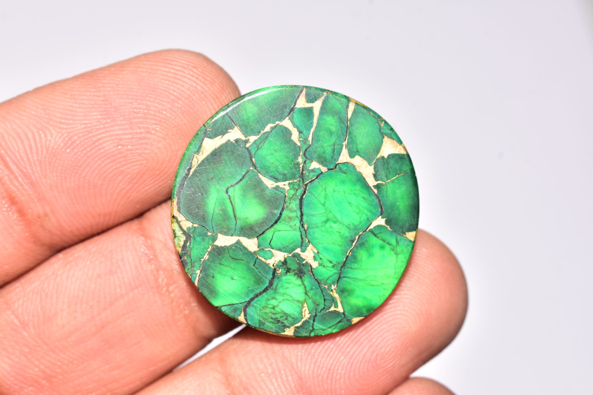 Green Dahlia Copper Turquoise Cabochon / Green Dahlia Copper Turquoise Gemstone / Round Shape / 34.95 Ct. / 27x5 mm. / Q-954 - Image 4