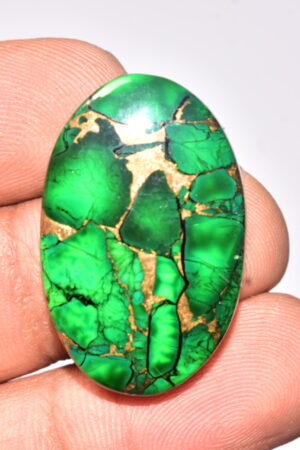 Green Dahlia Copper Turquoise Cabochon / Green Dahlia Copper Turquoise Gemstone / Oval Shape / 41.20 Ct. / 32X20X6 mm. / Q-947
