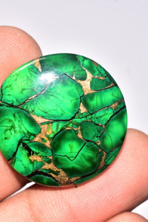 Green Dahlia Copper Turquoise Cabochon / Green Dahlia Copper Turquoise Gemstone / Round Shape / 35.65 Ct. / 27x5 mm. / Q-950