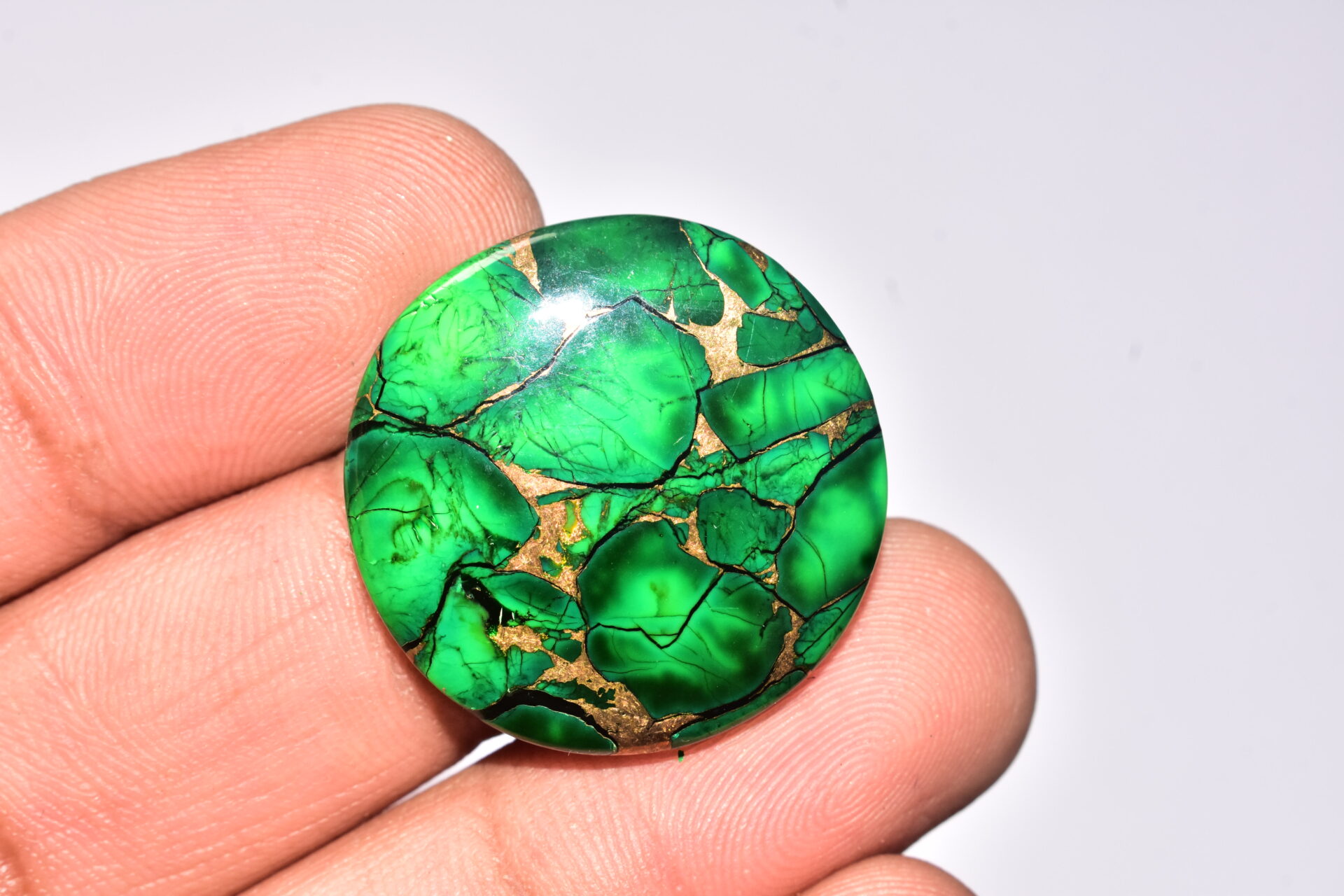 Green Dahlia Copper Turquoise Cabochon / Green Dahlia Copper Turquoise Gemstone / Round Shape / 35.65 Ct. / 27x5 mm. / Q-950