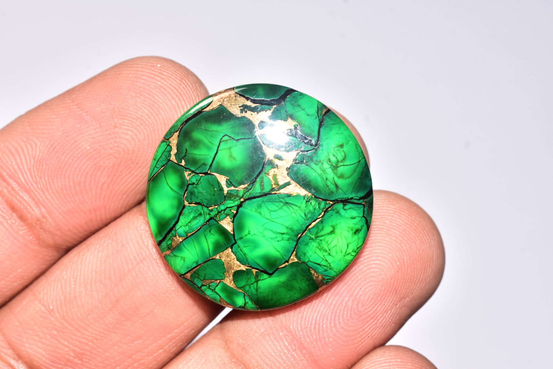 Green Dahlia Copper Turquoise Cabochon / Green Dahlia Copper Turquoise Gemstone / Round Shape / 35.65 Ct. / 27x5 mm. / Q-950 - Image 3