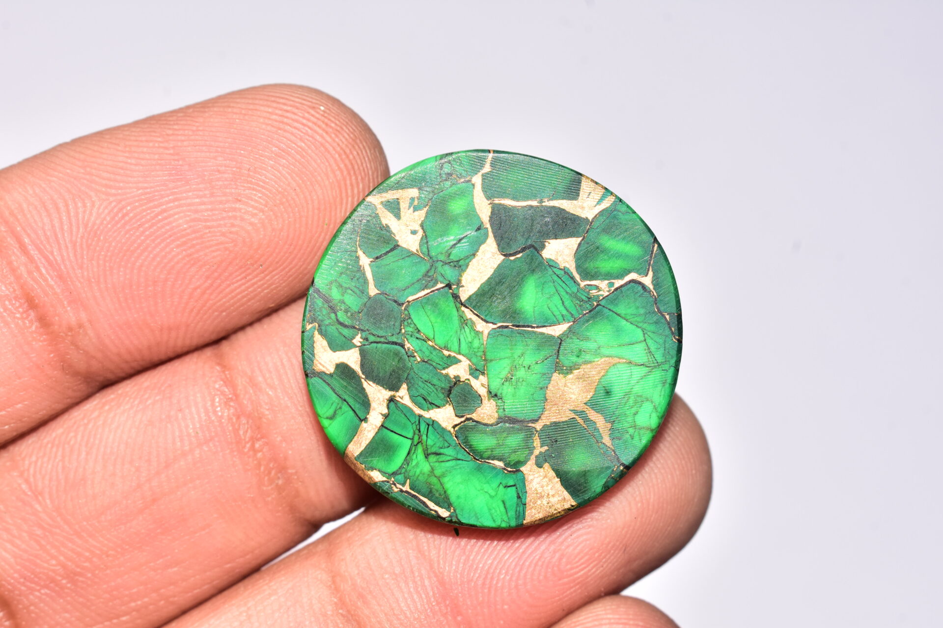 Green Dahlia Copper Turquoise Cabochon / Green Dahlia Copper Turquoise Gemstone / Round Shape / 35.65 Ct. / 27x5 mm. / Q-950 - Image 4