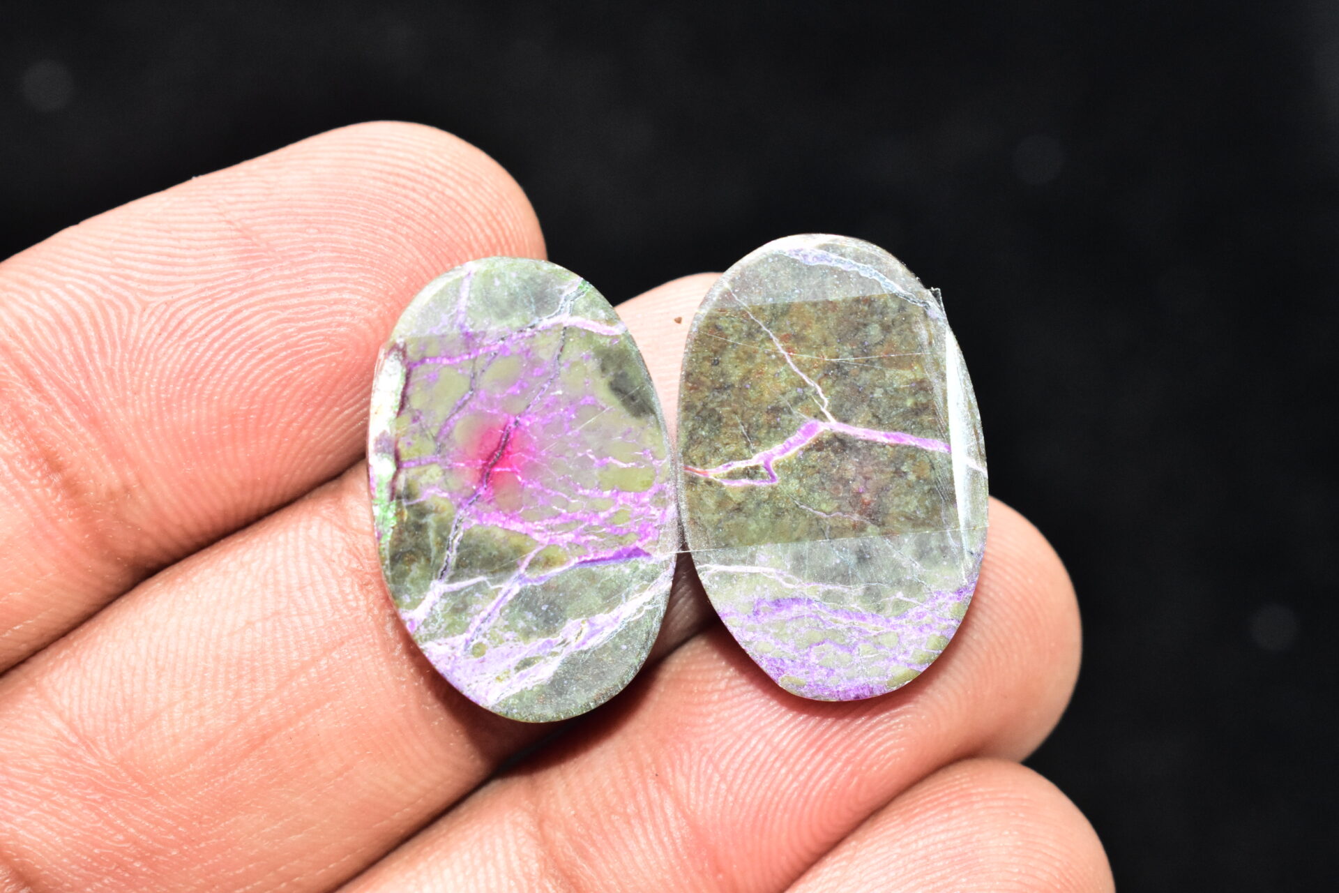 Stichtite With Serpentine Pair Cabochon / Stichtite With Serpentine Gemstone / Oval Shape / 23.45 Ct. / 23x15x4 mm. / Loose Gemstone / Q-850 - Image 4