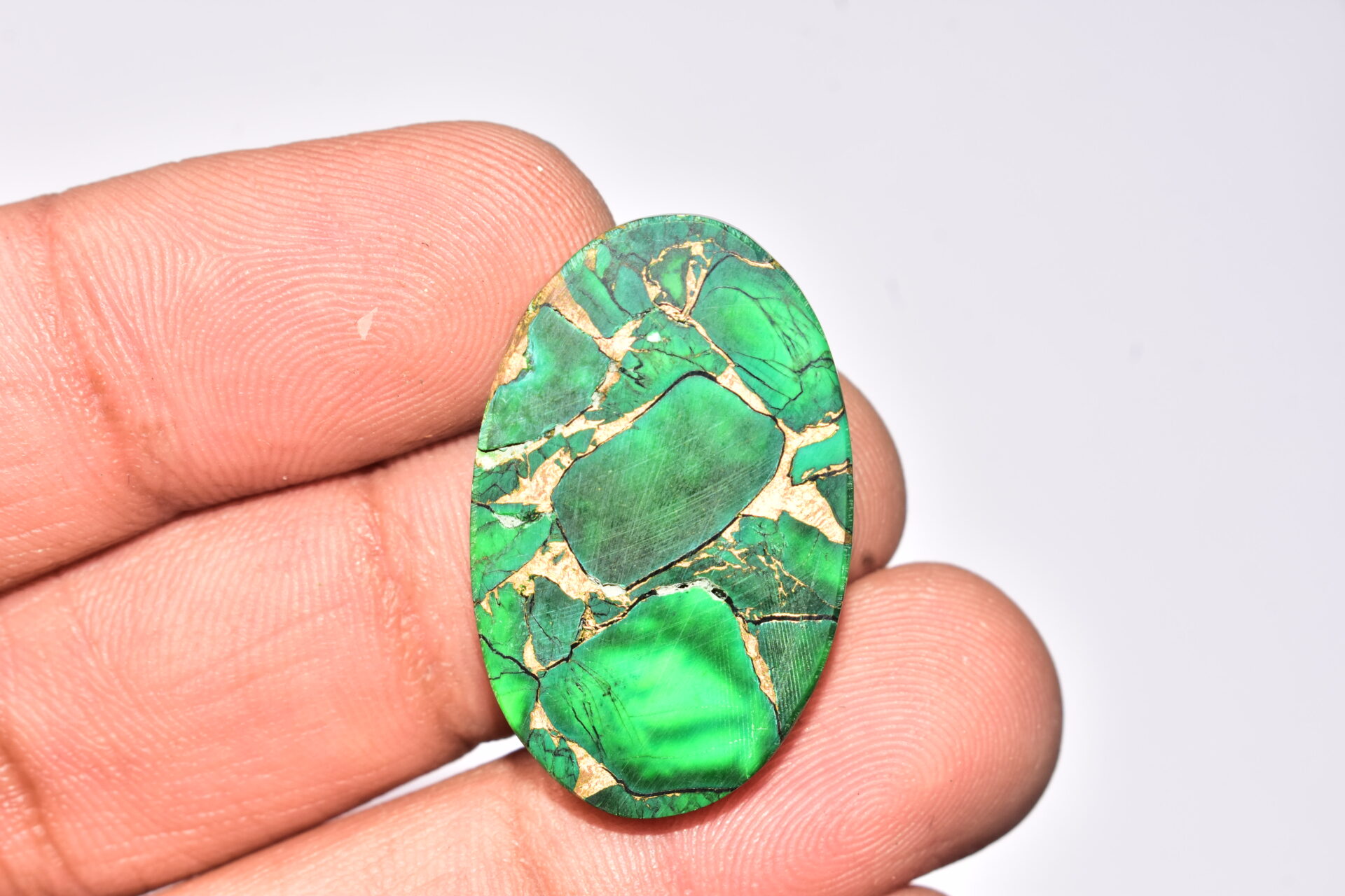 Green Dahlia Copper Turquoise Cabochon / Green Dahlia Copper Turquoise Gemstone / Oval Shape / 32.40 Ct. / 31x19x5 mm. / Q-945 - Image 4