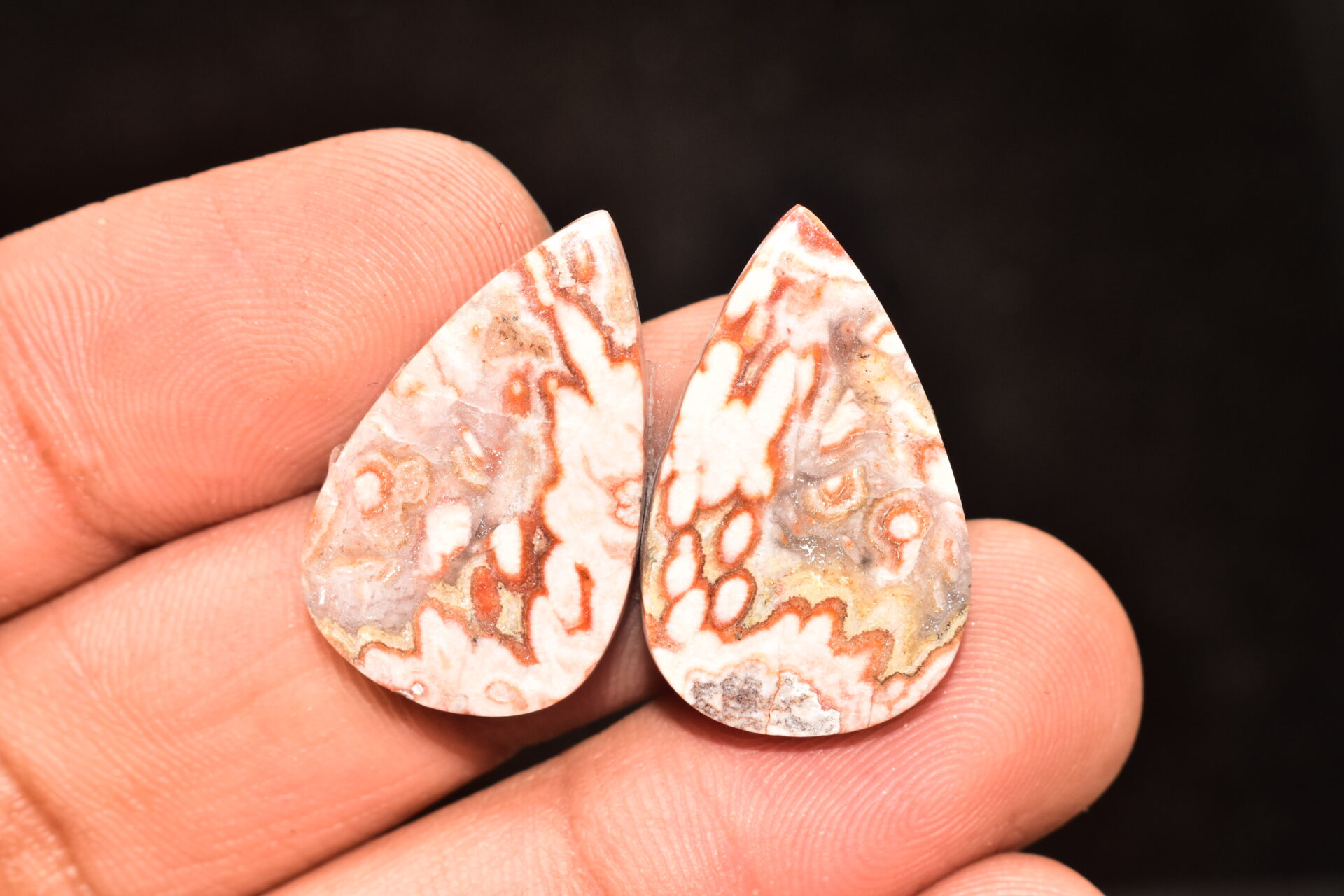 Rosseta Crazy Lace Agate Pair Cabochon / Rosseta Jasper Pair Gemstone / Oval Shape / 32.80 Ct. / 26x16x4 mm. / Loose Gemstone / R-7