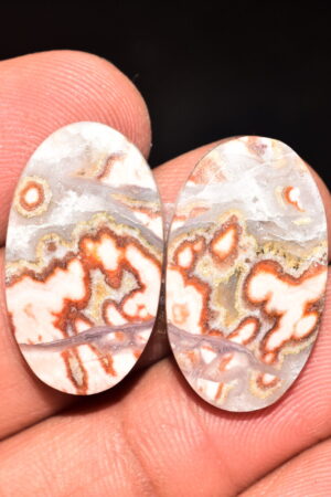 Rosseta Crazy Lace Agate Pair Cabochon / Rosseta Jasper Pair Gemstone / Oval Shape / 27.80 Ct. / 24x13x4 mm. / Loose Gemstone / R-3