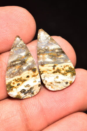 Ocean Jasper Pair Cabochon / Top Quality Ocean Jasper Pair Gemstone / Pear Shape / 19.90 Ct. / 23x13x4 mm. Loose Gemstone / Q-974