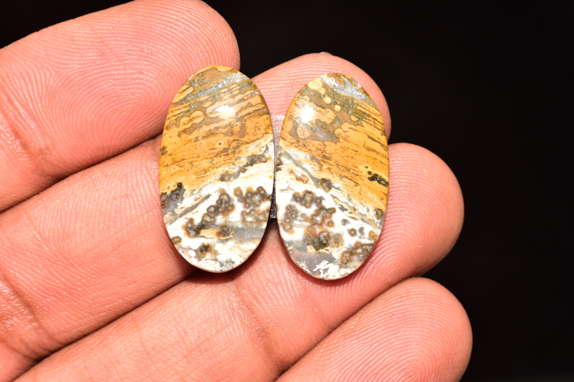 Ocean Jasper Pair Cabochon / Top Quality Ocean Jasper Pair Gemstone / Oval Shape / 23.30 Ct. / 24x13x4 mm. Loose Gemstone / Q-983 - Image 2