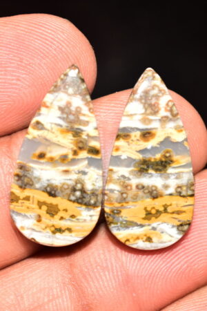 Ocean Jasper Pair Cabochon / Top Quality Ocean Jasper Pair Gemstone / Pear Shape / 22.55 Ct. / 25x12x4 mm. Loose Gemstone / Q-973