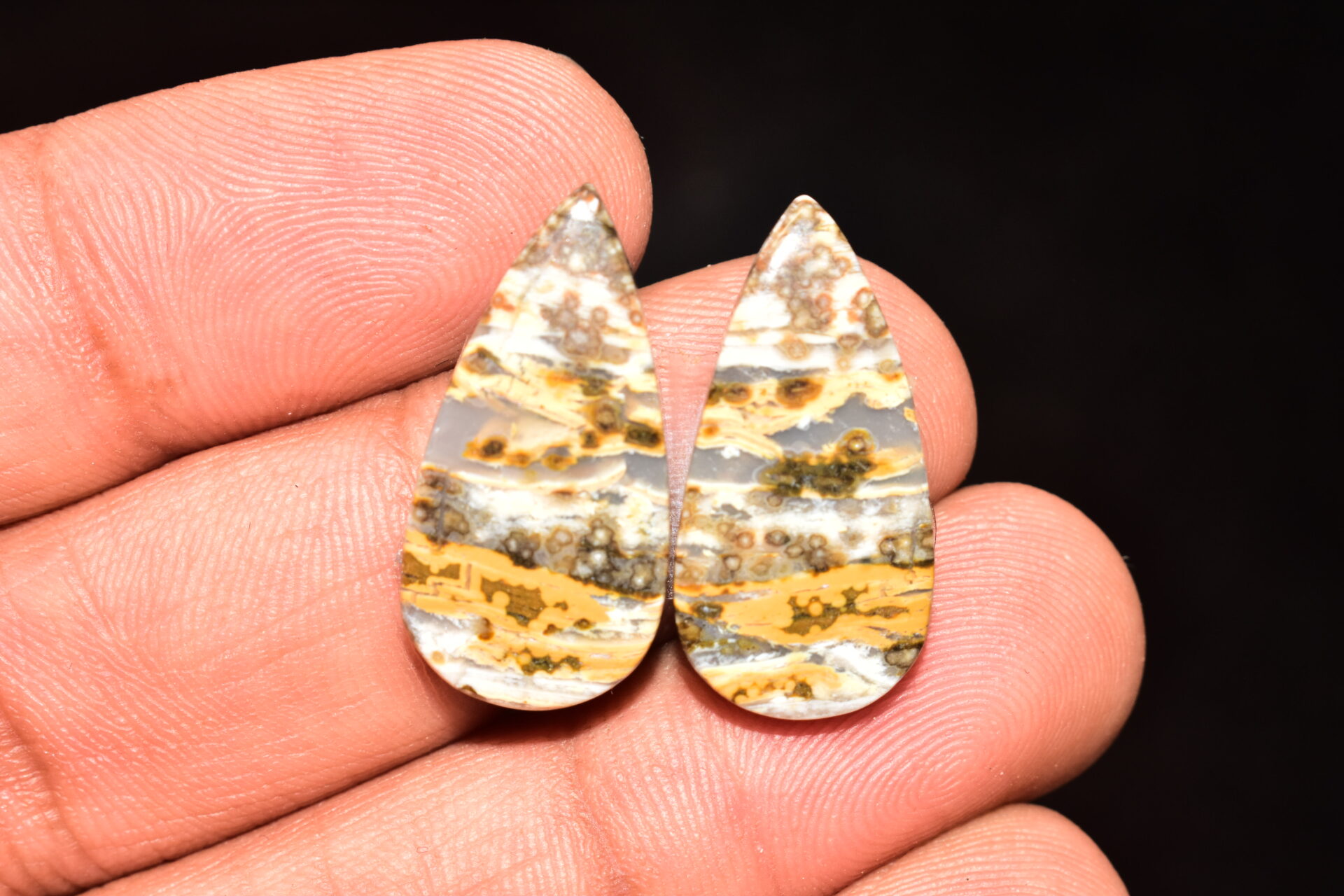 Ocean Jasper Pair Cabochon / Top Quality Ocean Jasper Pair Gemstone / Pear Shape / 22.55 Ct. / 25x12x4 mm. Loose Gemstone / Q-973