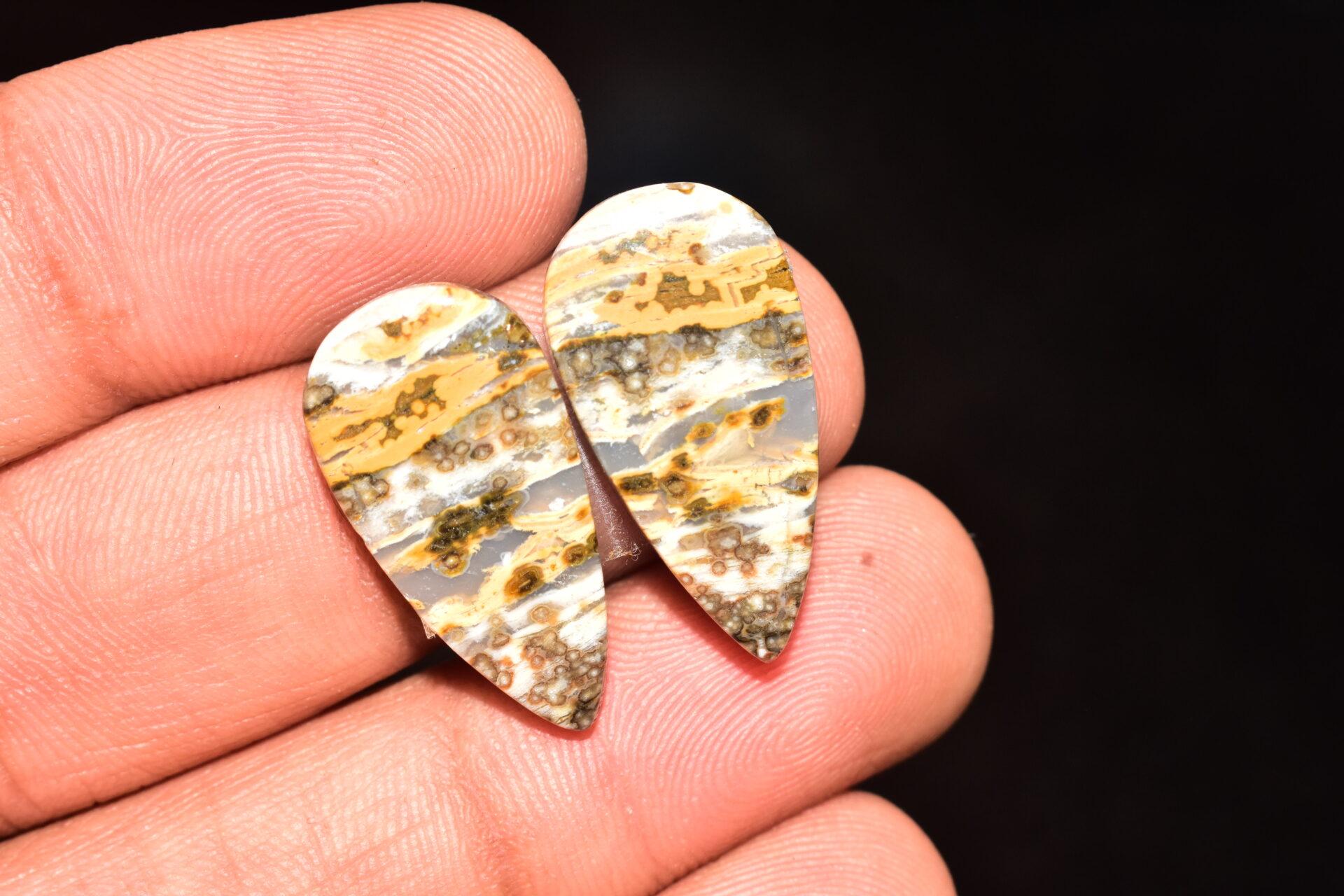 Ocean Jasper Pair Cabochon / Top Quality Ocean Jasper Pair Gemstone / Pear Shape / 22.55 Ct. / 25x12x4 mm. Loose Gemstone / Q-973 - Image 3
