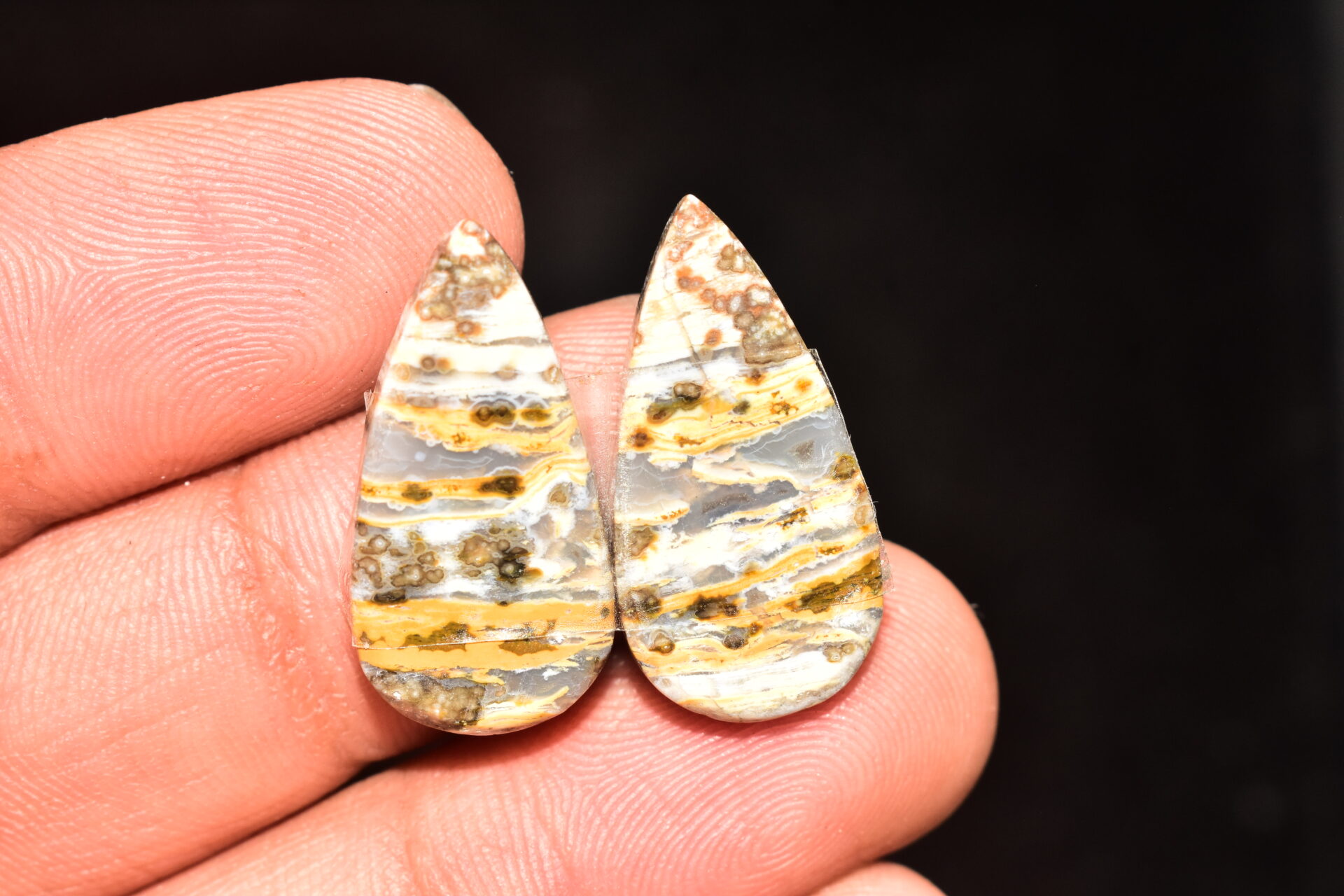 Ocean Jasper Pair Cabochon / Top Quality Ocean Jasper Pair Gemstone / Pear Shape / 22.55 Ct. / 25x12x4 mm. Loose Gemstone / Q-973 - Image 4