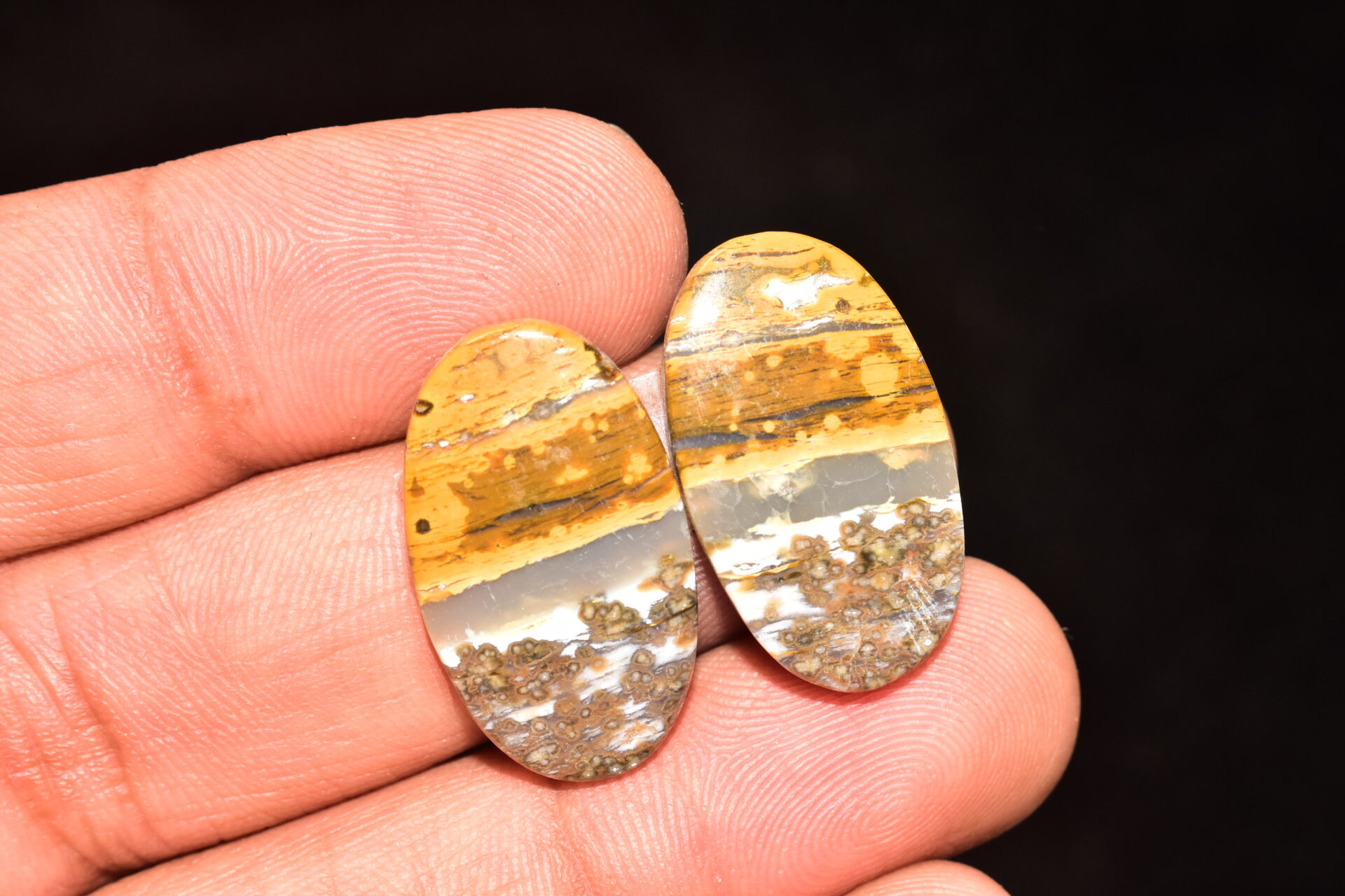 Ocean Jasper Pair Cabochon / Top Quality Ocean Jasper Pair Gemstone / Oval Shape / 28.75 Ct. / 25x14x4 mm. Loose Gemstone / Q-966 - Image 3